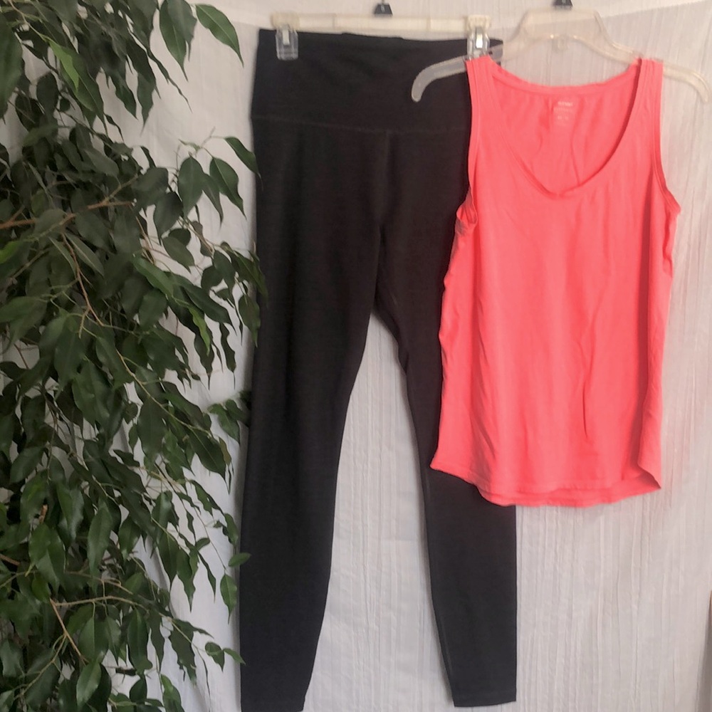 OLD NAVY sz XS pink tank top & AVIA sz S gray high waist legging exercise casual